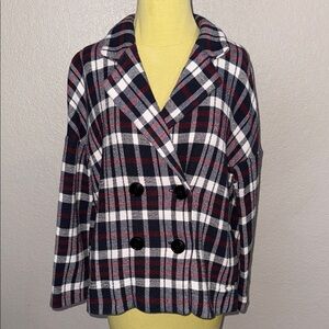 Zara Basics Plaid Double-Breasted Women's Jacket - Navy, White & Red size large